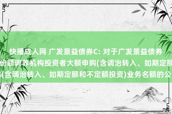 快播成人网 广发景益债券C: 对于广发景益债券型证券投资基金C类基金份额调养机构投资者大额申购(含调治转入、如期定额和不定额投资)业务名额的公告