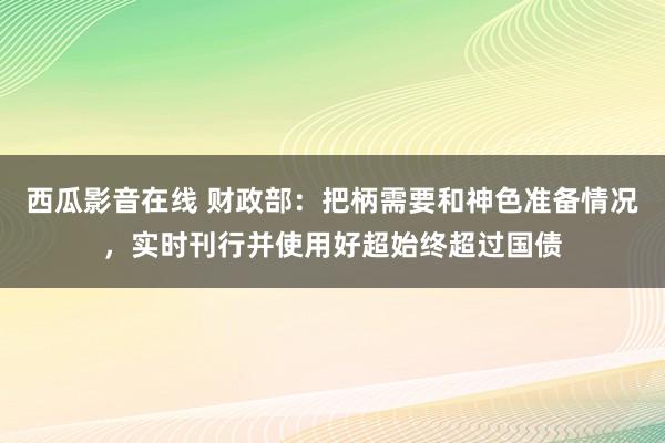 西瓜影音在线 财政部：把柄需要和神色准备情况，实时刊行并使用好超始终超过国债